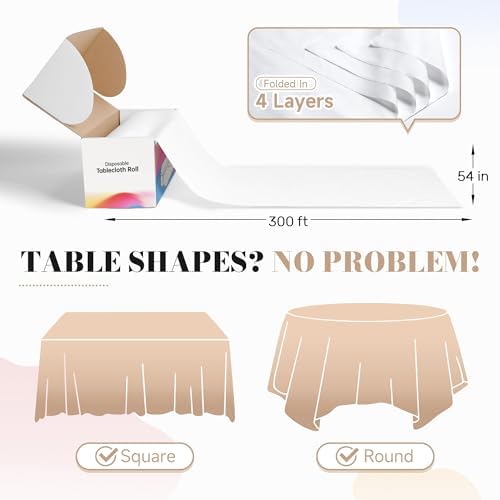 Plastic Table Cloth Disposable, 54In X 300Ft White Table Cover Roll in 54" x 3600" (Rectangular) in White, alternate view 2