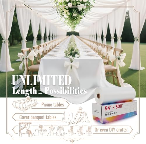 Plastic Table Cloth Disposable, 54In X 300Ft White Table Cover Roll in 54" x 3600" (Rectangular) in White, alternate view 3