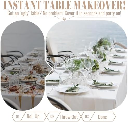 Plastic Table Cloth Disposable, 54In X 300Ft White Table Cover Roll in 54" x 3600" (Rectangular) in White, alternate view 4