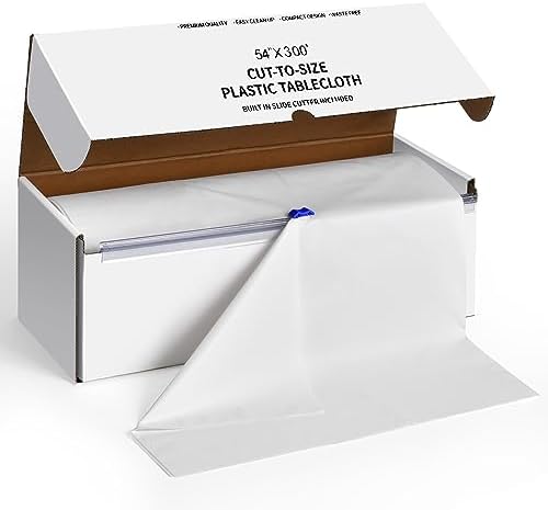 Plastic Table Cloth Disposable, 54In X 300Ft White Table Cover Roll in 54" x 3600" (Rectangular) in White, alternate view 5