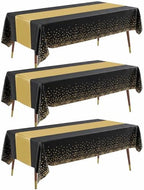 Plastic Table Cloth Disposable 54x108 Black Gold 3Pack