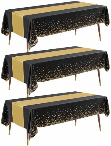 Plastic Table Cloth Disposable 54x108 Black Gold 3Pack