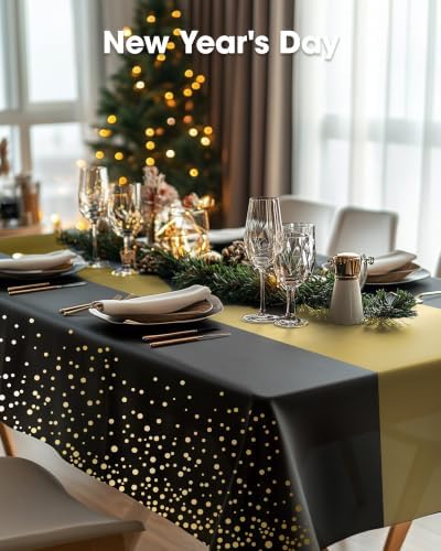 Plastic Table Cloth Disposable 54x108 Black Gold 3Pack, alternate view 3