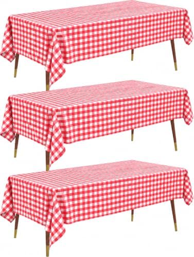 Plastic Table Cloth Disposable 54x108 Red Plaid 3Pack