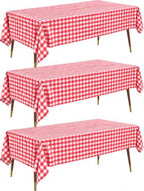 Plastic Table Cloth Disposable 54x108 Red Plaid 3Pack
