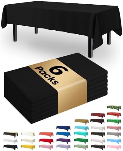 Plastic Table Cloth Disposable 6 Pack, 54 x 108 Inch, Black in 54 x 108 Inch in Black