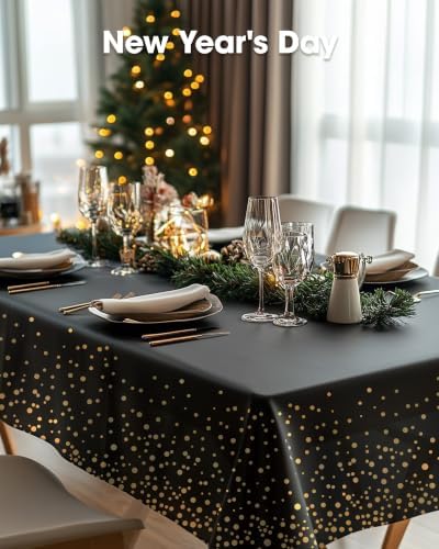 Plastic Table Cloth Disposable 6 Pack, 54 x 108 Inch, Black Gold in 54 x 108 Inch, alternate view 4