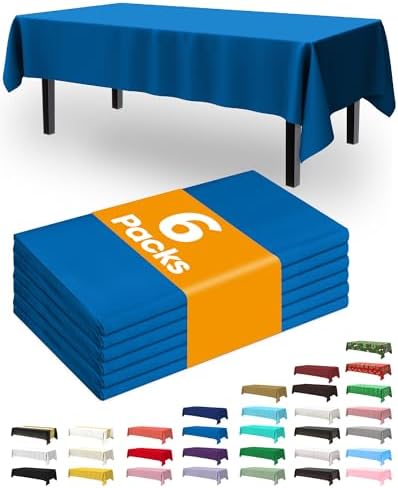 Plastic Table Cloth Disposable 6 Pack, 54 x 108 Inch, Blue in 54 x 108 Inch in Blue