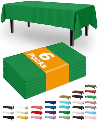 Plastic Table Cloth Disposable 6 Pack, 54 x 108 Inch, Green in 54 x 108 Inch in Green