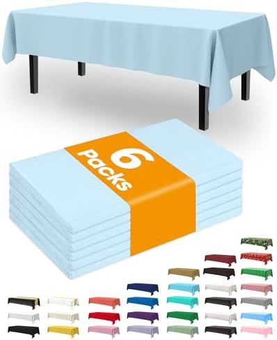 Plastic Table Cloth Disposable 6 Pack, 54 x 108 Inch, Light Blue in 54 x 108 Inch in Light Blue