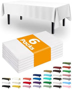 Plastic Table Cloth Disposable 6 Pack, 54 x 108 Inch, White in 54 x 108 Inch in White