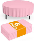 Plastic Table Cloth Disposable 6 Pack, 84 Inch Round, Pink in Pink