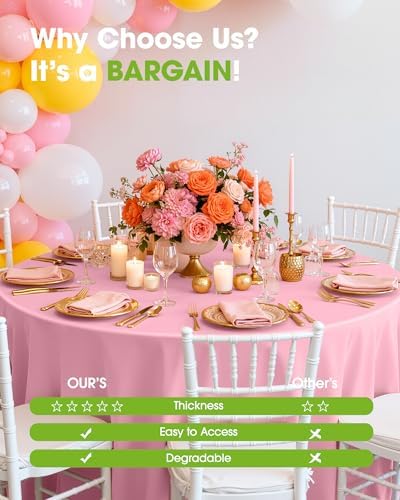 Plastic Table Cloth Disposable 6 Pack, 84 Inch Round, Pink in Pink, alternate view 6