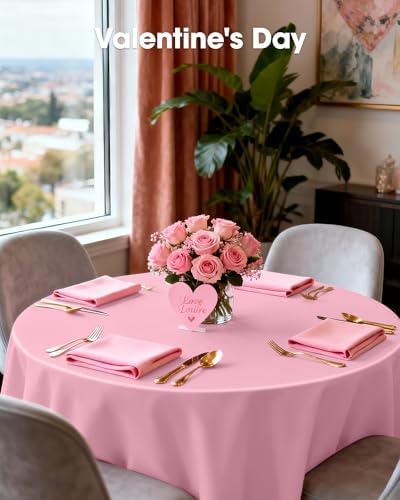Plastic Table Cloth Disposable 6 Pack, 84 Inch Round, Pink in Pink, alternate view 7
