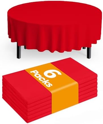 Plastic Table Cloth Disposable 6 Pack, 84 Inch Round, Red in Red
