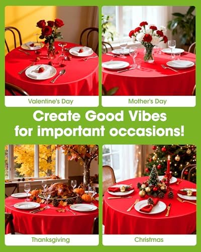 Plastic Table Cloth Disposable 6 Pack, 84 Inch Round, Red in Red, alternate view 4