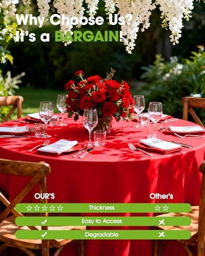 Plastic Table Cloth Disposable 6 Pack, 84 Inch Round, Red in Red, alternate view 6