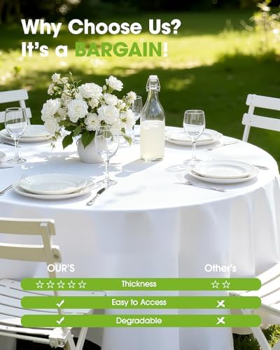 Plastic Table Cloth Disposable 6 Pack, 84 Inch Round, White in White, alternate view 6