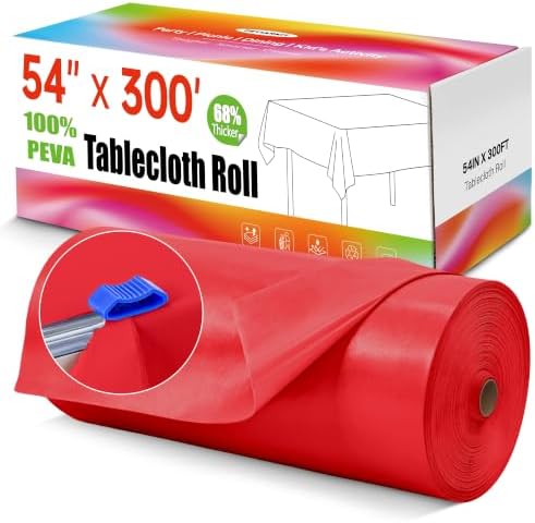 Plastic Tablecloth Roll, 54In x 300Ft Red Plastic Table Cloth Disposable