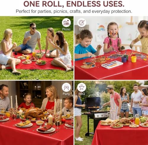 Plastic Tablecloth Roll, 54In x 300Ft Red Plastic Table Cloth Disposable, alternate view 3