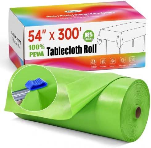 Plastic Tablecloth Roll with Slide Cutter, 54 in x 300 ft Table Cover