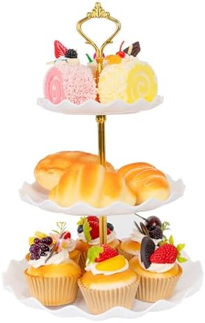 Plastic Tiered Serving Tray, 3 Tier Cake Stand Cupcake Holder with Metal Rod, Cake Stand Round Display for Cakes