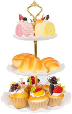 Plastic Tiered Serving Tray, 3 Tier Cake Stand Cupcake Holder with Metal Rod, Cake Stand Round Display for Cakes