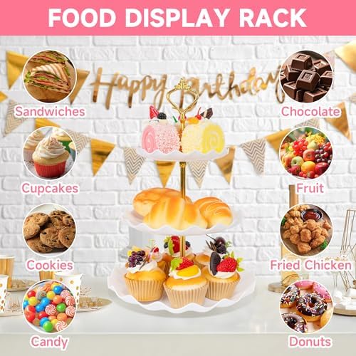 Plastic Tiered Serving Tray, 3 Tier Cake Stand Cupcake Holder with Metal Rod, Cake Stand Round Display for Cakes, alternate