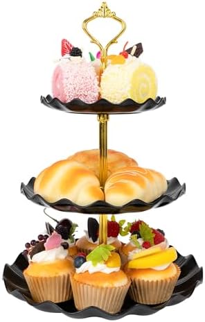 Plastic Tiered Serving Tray, 3 Tier Cake Stand Cupcake Holder with Metal Rod, Cake Stand Round Display for Cakes