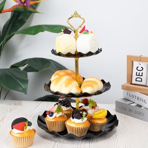 Plastic Tiered Serving Tray, 3 Tier Cake Stand Cupcake Holder with Metal Rod, Cake Stand Round Display for Cakes, alternate