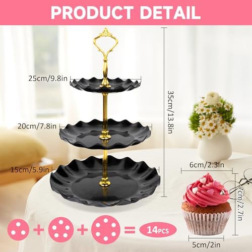 Plastic Tiered Serving Tray, 3 Tier Cake Stand Cupcake Holder with Metal Rod, Cake Stand Round Display for Cakes, alternate