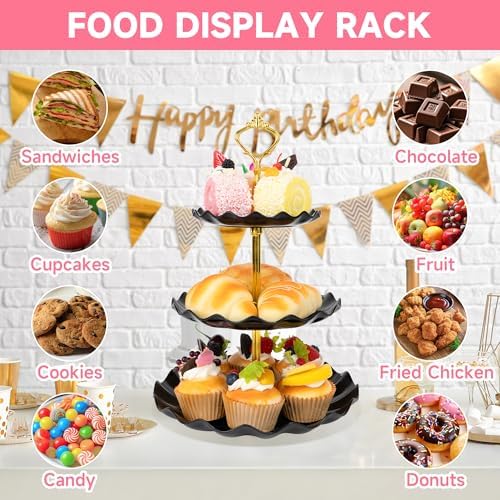 Plastic Tiered Serving Tray, 3 Tier Cake Stand Cupcake Holder with Metal Rod, Cake Stand Round Display for Cakes, alternate