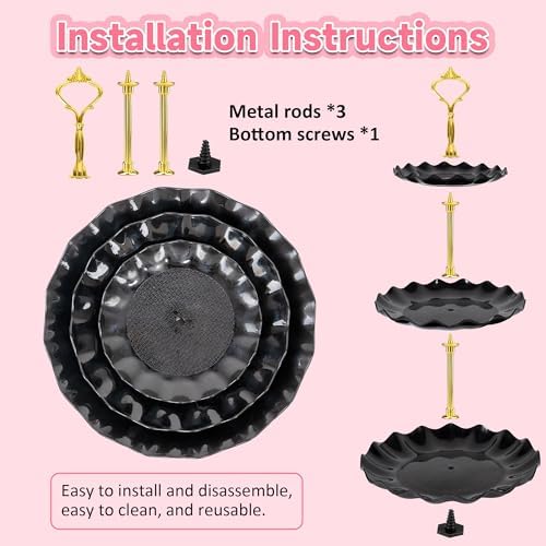Plastic Tiered Serving Tray, 3 Tier Cake Stand Cupcake Holder with Metal Rod, Cake Stand Round Display for Cakes, alternate