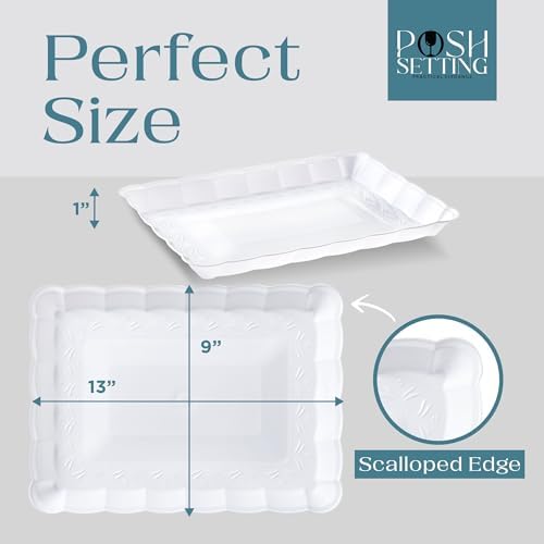 Plastic Trays for Serving Food, 4 Pack White Trays for Party, Serving Dishes for Parties, 9"x13" Plastic, alternate view 3