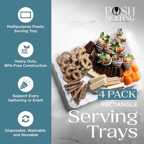 Plastic Trays for Serving Food, 4 Pack White Trays for Party, Serving Dishes for Parties, 9"x13" Plastic, alternate view 5