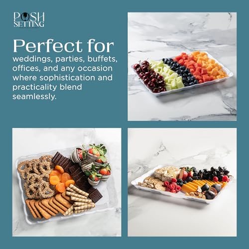 Plastic Trays for Serving Food, 4 Pack White Trays for Party, Serving Dishes for Parties, 9"x13" Plastic, alternate view 6