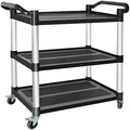 Plastic Utility Carts with Wheels, 3-Tier Restaurant Cart, Heavy Duty Rolling Cart Food Service Cart 420LBS, Bus
