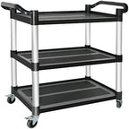 Plastic Utility Carts with Wheels, 3-Tier Restaurant Cart, Heavy Duty Rolling Cart Food Service Cart 420LBS, Bus