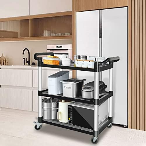 Plastic Utility Carts with Wheels, 3-Tier Restaurant Cart, Heavy Duty Rolling Cart Food Service Cart 420LBS, Bus, alternate