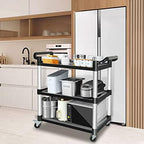 Plastic Utility Carts with Wheels, 3-Tier Restaurant Cart, Heavy Duty Rolling Cart Food Service Cart 420LBS, Bus, alternate