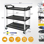 Plastic Utility Carts with Wheels, 3-Tier Restaurant Cart, Heavy Duty Rolling Cart Food Service Cart 420LBS, Bus, alternate