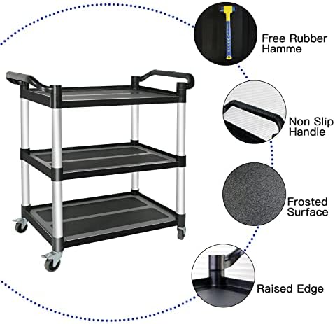Plastic Utility Carts with Wheels, 3-Tier Restaurant Cart, Heavy Duty Rolling Cart Food Service Cart 420LBS, Bus, alternate
