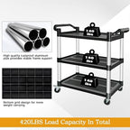 Plastic Utility Carts with Wheels, 3-Tier Restaurant Cart, Heavy Duty Rolling Cart Food Service Cart 420LBS, Bus, alternate