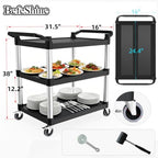 Plastic Utility Carts with Wheels, 3-Tier Rolling Cart, Restaurant Cart, alternate view 2