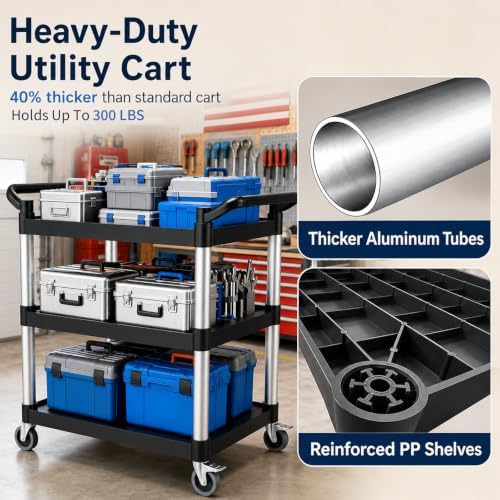 Plastic Utility Carts with Wheels, 3-Tier Rolling Cart, Restaurant Cart, alternate view 5