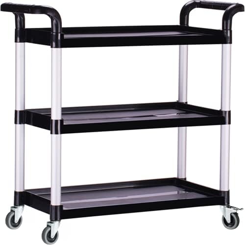 Plastic Utility Carts with Wheels, Heavy Duty 510lbs Capacity Rolling Service Cart, 3-Tier Restaurant Food Cart