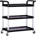 Plastic Utility Carts with Wheels, Heavy Duty 510lbs Capacity Rolling Service Cart, 3-Tier Restaurant Food Cart