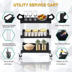 Plastic Utility Carts with Wheels, Heavy Duty 510lbs Capacity Rolling Service Cart, 3-Tier Restaurant Food Cart, alternate