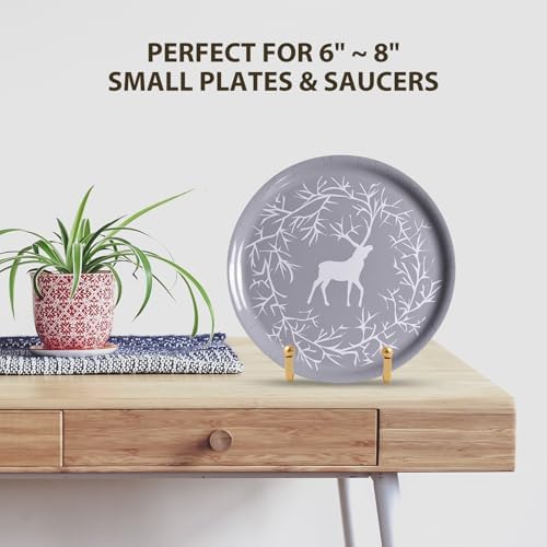 Plate Holder Easel Display Stand - 3 inch Metal Plate Stands for Display - Tabletop Picture Stand - Gold Iron, alternate view