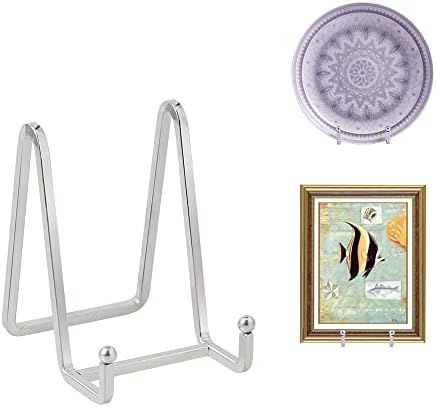 Plate Holder Easel Display Stand - 4.5 inch Metal Plate Stands for Display - Tabletop Picture Stand - Silver